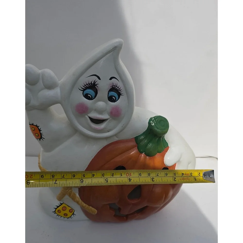 Vintage Ceramic Halloween Ghost with Pumpkin Jack-O-Lantern Figurine Decor⁷